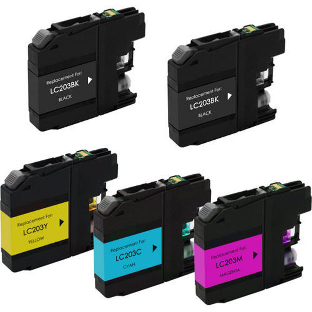 Picture of (Bundle, 5 pk-2bk, 1 ea-C/M/Y) Premium LC-203BK, LC-203C, LC-203M, LC-203Y Compatible High Yield Brother Black, Cyan, Magenta, Yellow Inkjet Cartridges