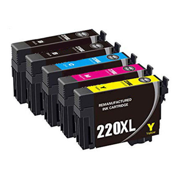 Picture of (Value Bundle, 5pk) Premium T220XL120, T220XL220, T220XL320, T220XL420 (Epson 220XL) Compatible High Yield Epson 2 Black, Cyan, Magenta, Yellow Inkjet Cartridges